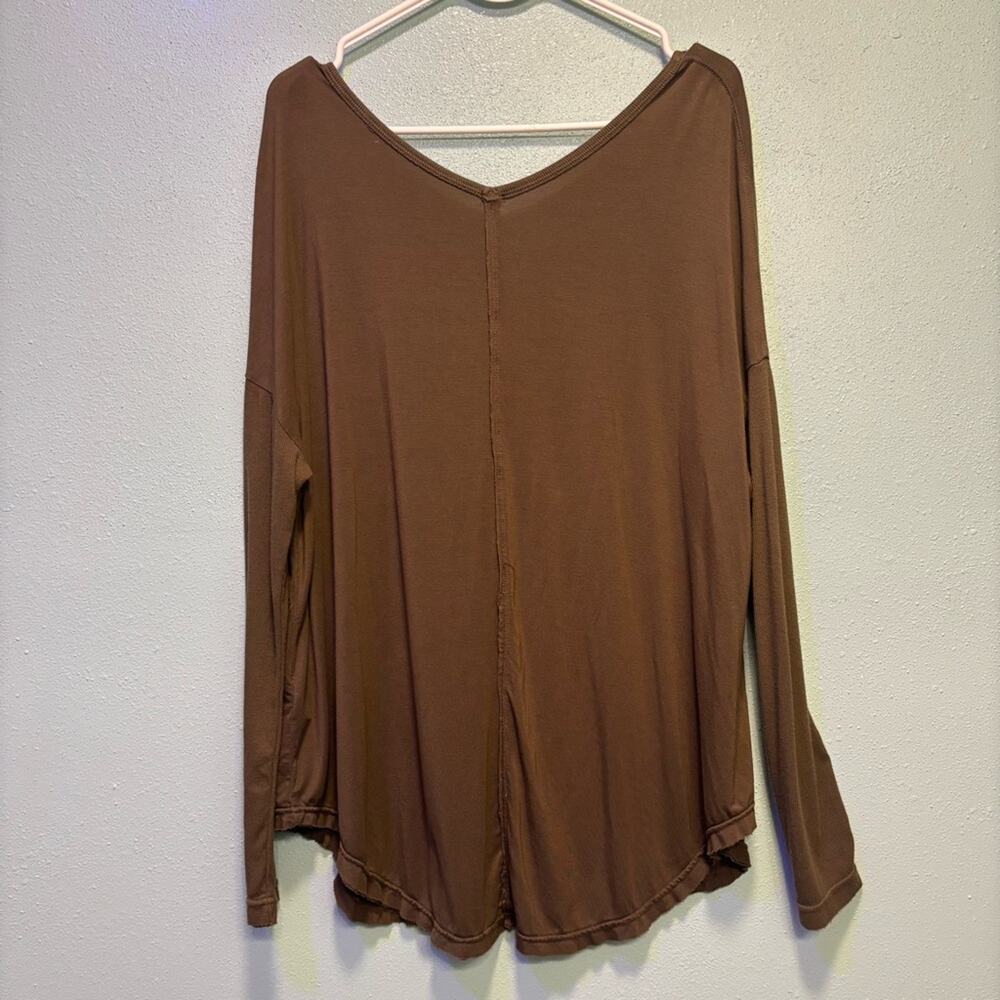 Free People Olive Moonshine Long Sleeve Oversized V-Neck Tunic Top Size S - Picture 5 of 7